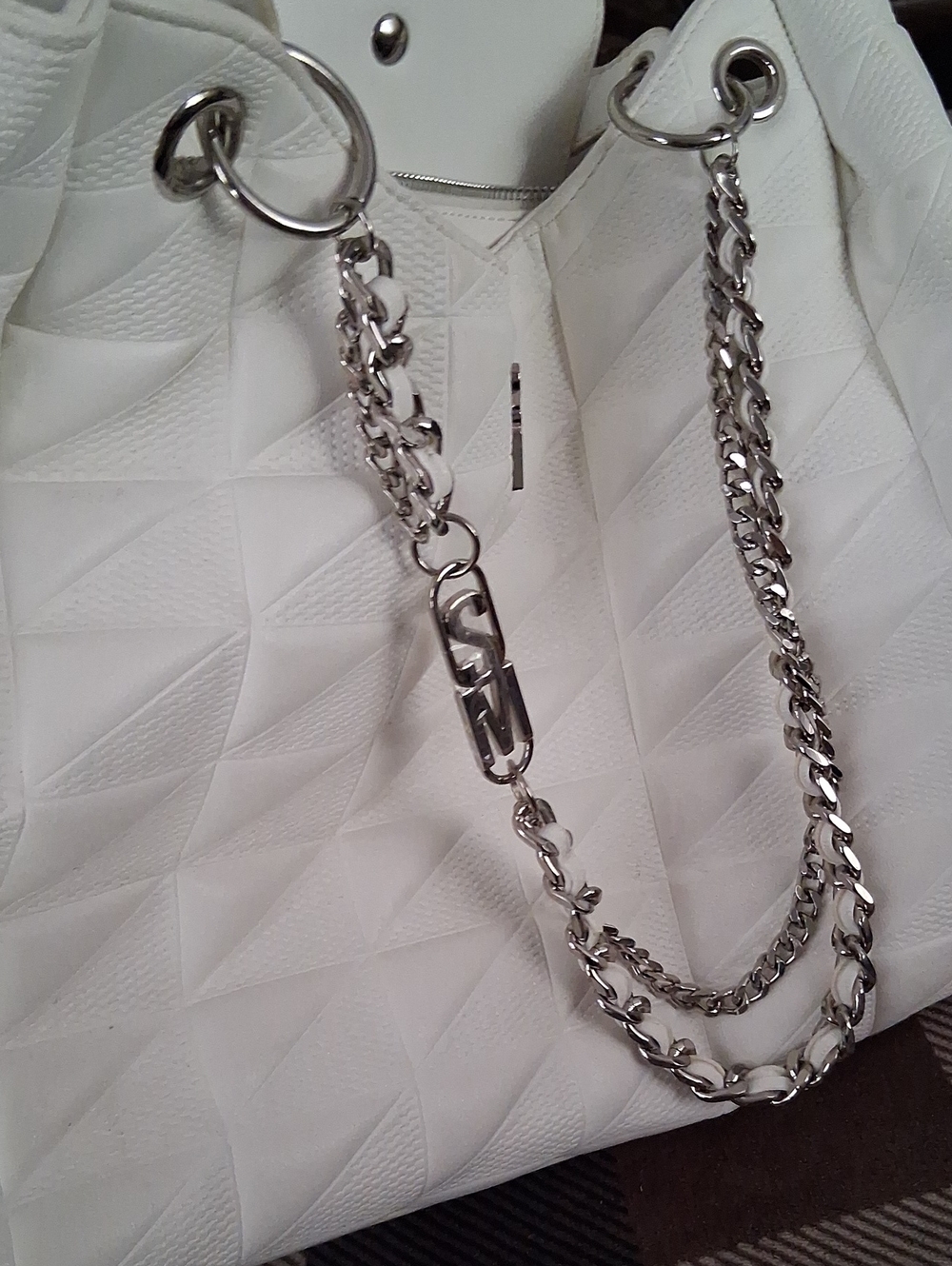 Steve Madden White Quilted Shoulder Bag with Silver Chain